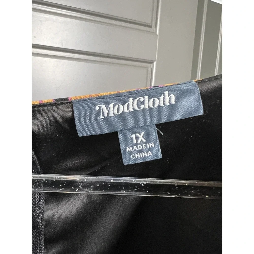 ModCloth Jumpsuit Women Plus 1x Black Floral Wide Leg‎ Orange Pink Spring Casual